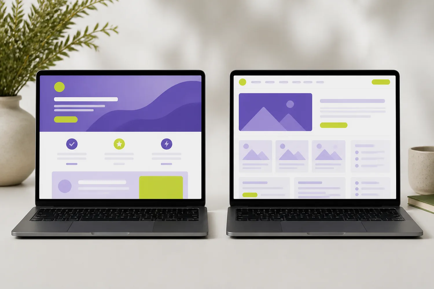 Dwa laptopy z prostym landing page i rozbudowaną stroną firmową